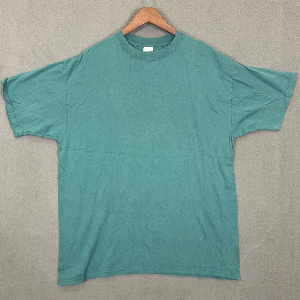 Vintage Blank Teak Sport Shirt Men L Green USA Cotton Crew Neck Short Sleeve Tee